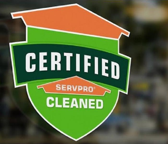 Certified: SERVPRO Cleaned sign on window